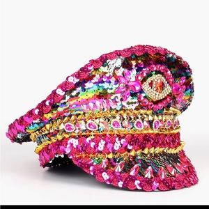 Luxury Women Sequin Military Party Captain Hat